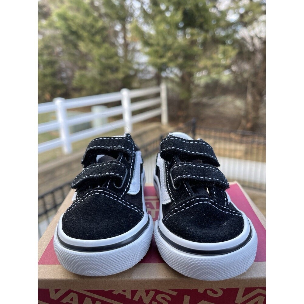 Vans Old Skool V ‘White/Black’ Size 3 (TD) VN000D3YBLK Flat Sole- Preowned - Picture 3 of 7